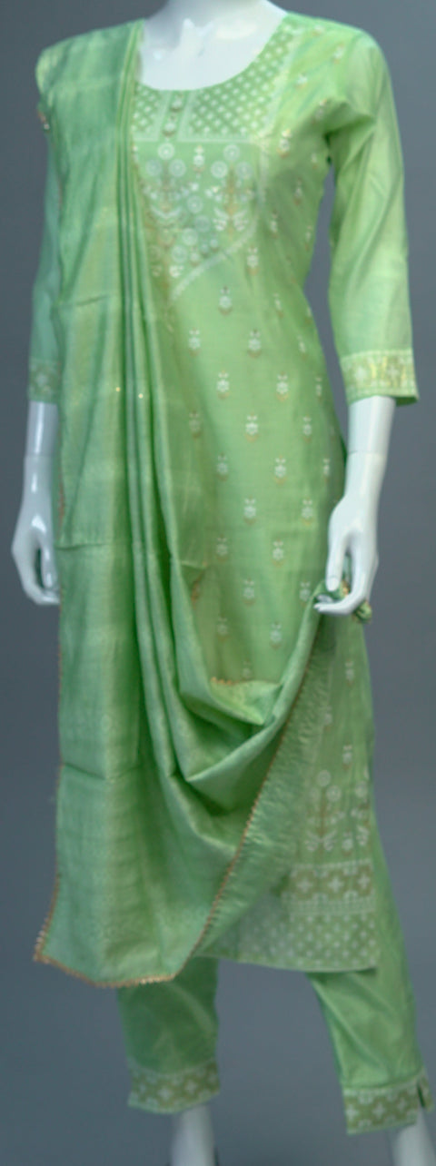Pista Green Muslin Kurta, Pants and Dupatta set