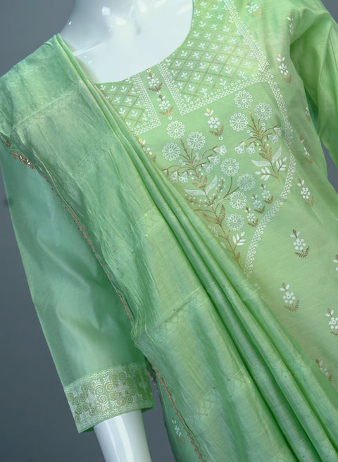Pista Green Muslin Kurta, Pants and Dupatta set