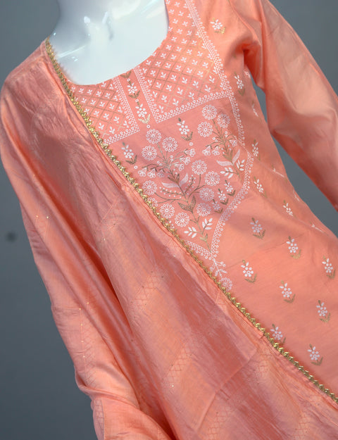 Peach Chanderi Kurta, Pants and Dupatta set