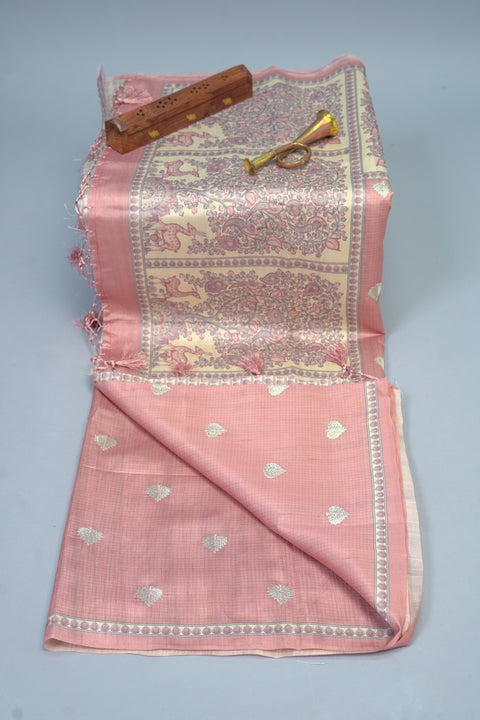 Peach Semi Tussar Saree
