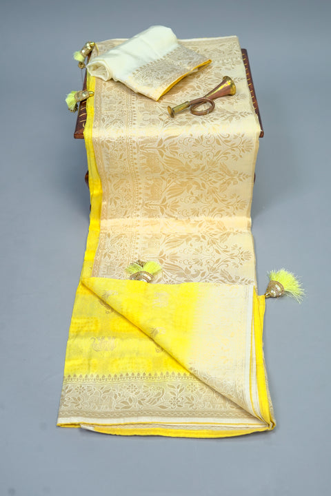 Yellow Moonga Silk Saree
