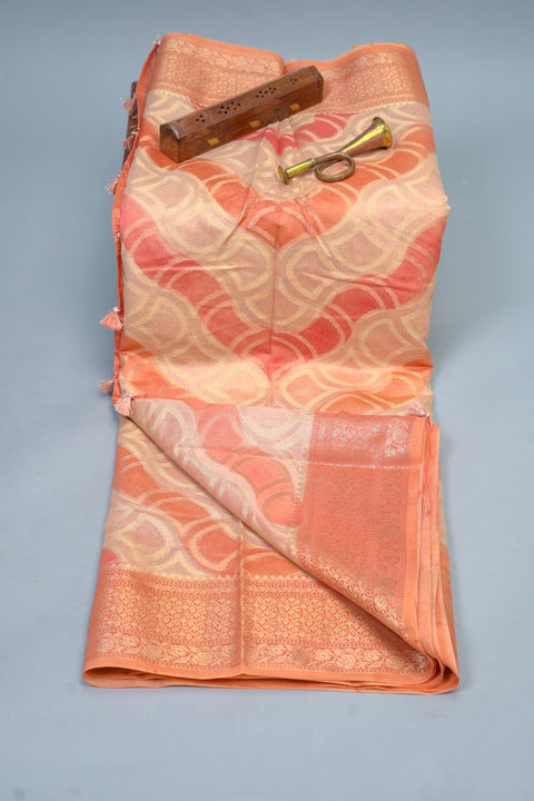 Peach and Red Dola Silk Saree