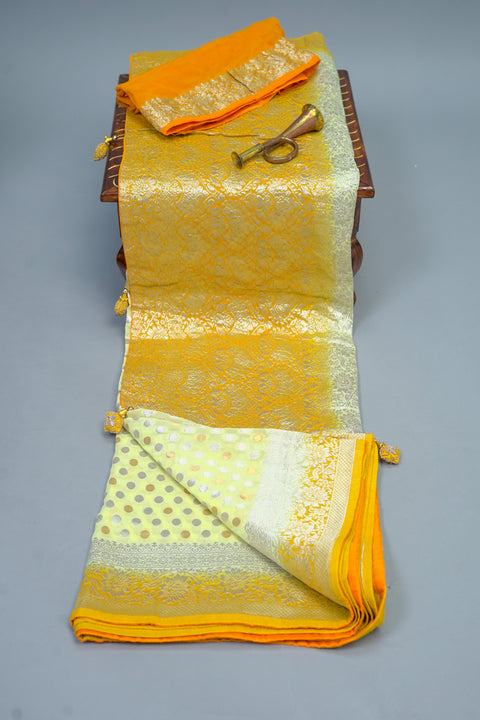 Yellow and Mustard Georgette saree