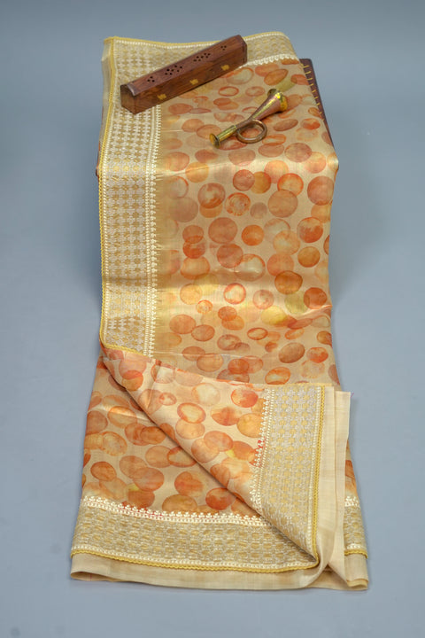 Yellow Bubble Semi Tussar Saree
