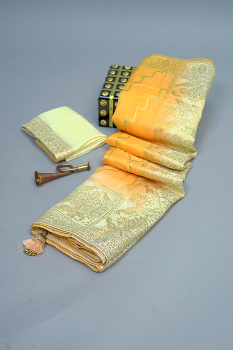 Mustard Moonga Silk Saree