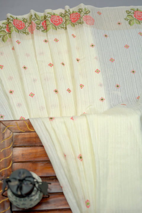 White Linen Saree