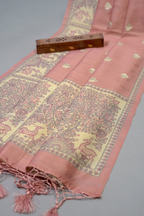 Peach Semi Tussar Saree