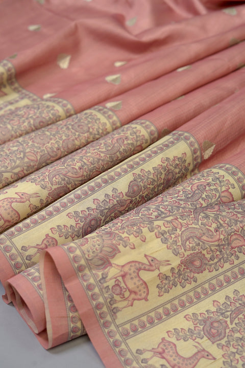 Peach Semi Tussar Saree