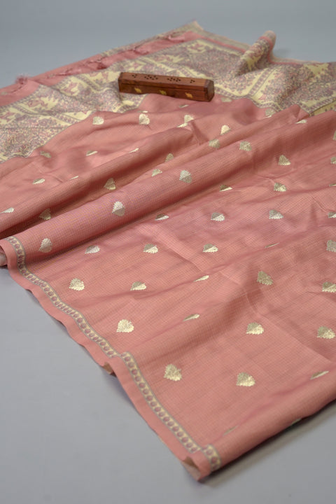 Peach Semi Tussar Saree