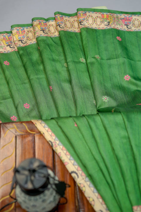 Green Semi Tussar Saree