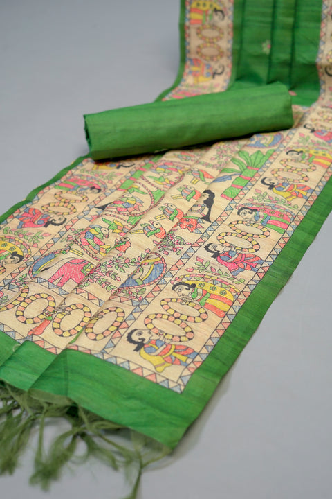 Green Semi Tussar Saree