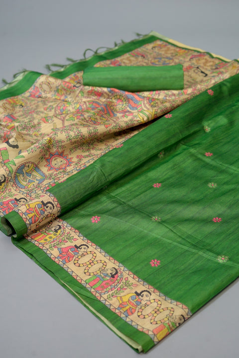 Green Semi Tussar Saree