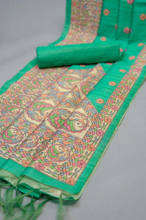 Mint Semi Tussar Saree