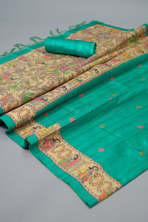 Blue Semi Tussar Saree