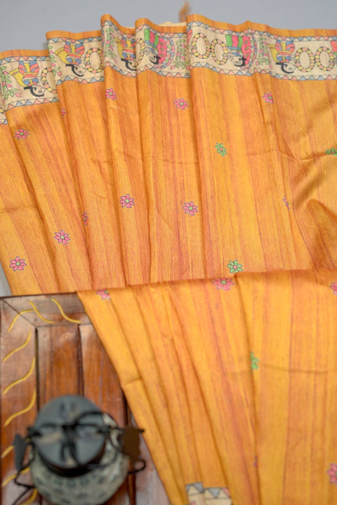 Mustard Semi Tussar Saree