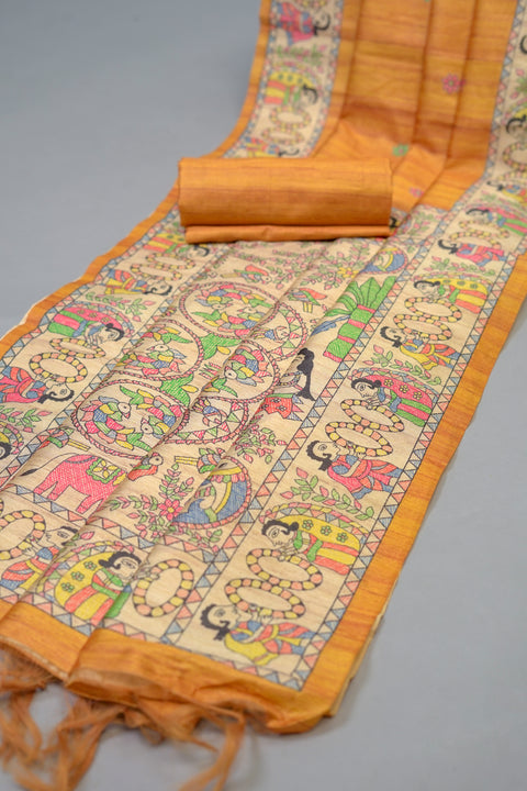 Mustard Semi Tussar Saree