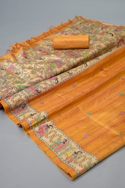 Mustard Semi Tussar Saree