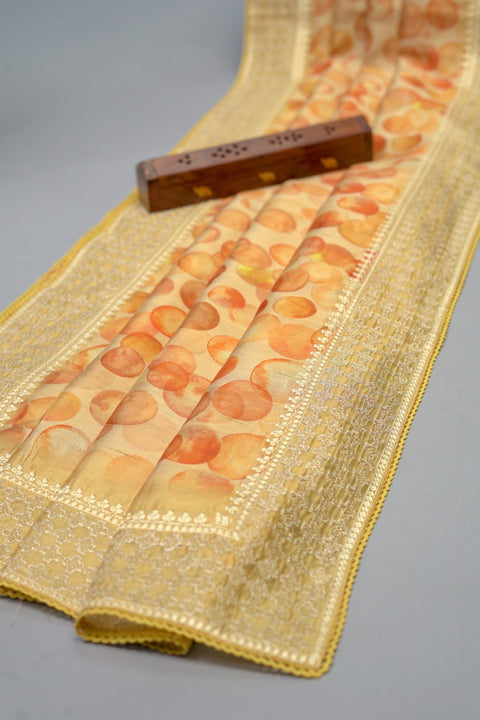 Yellow Bubble Semi Tussar Saree