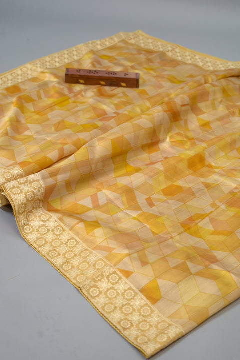 Yellow Semi Tussar Saree