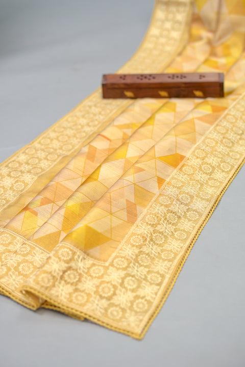 Yellow Semi Tussar Saree