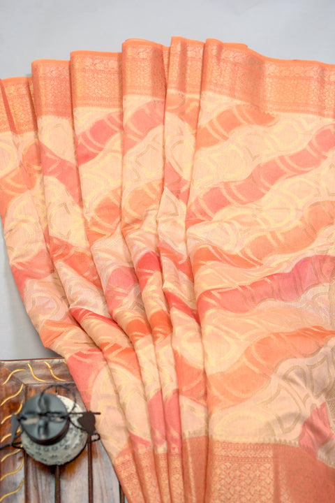 Peach and Red Dola Silk Saree