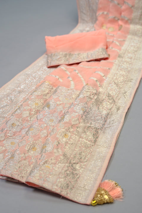 Peach Georgette saree