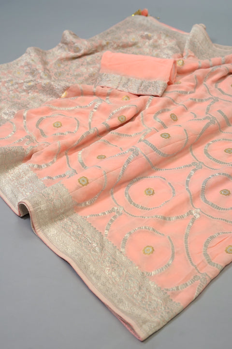 Peach Georgette saree