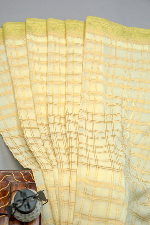 Off-White and Green Georgette saree