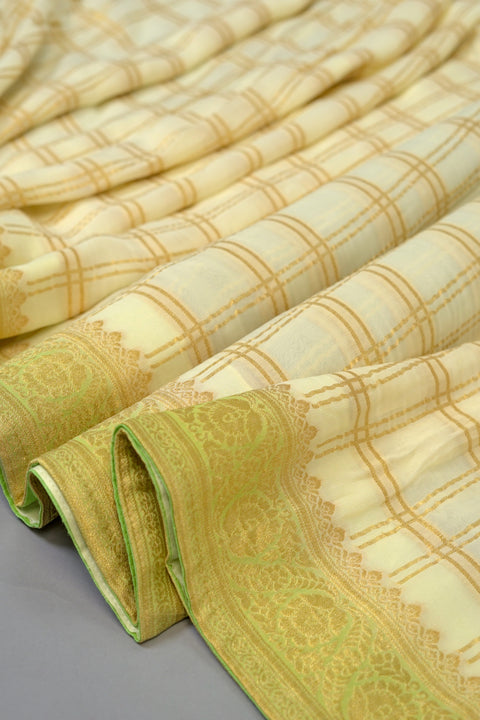 Off-White and Green Georgette saree