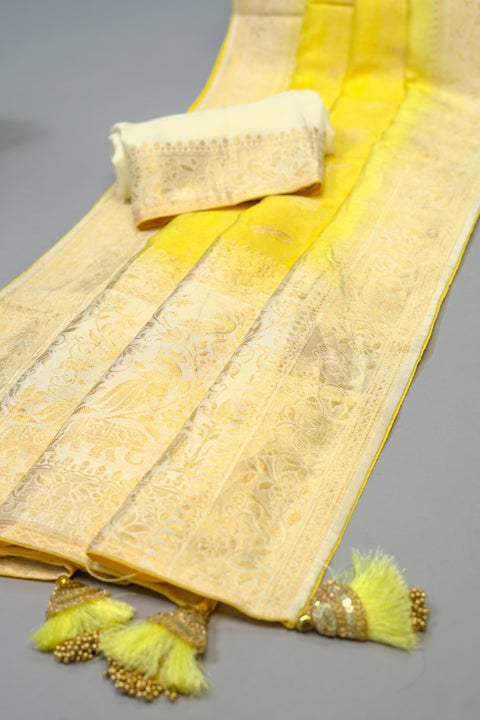 Yellow Moonga Silk Saree