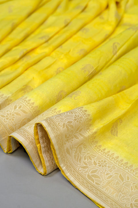 Yellow Moonga Silk Saree