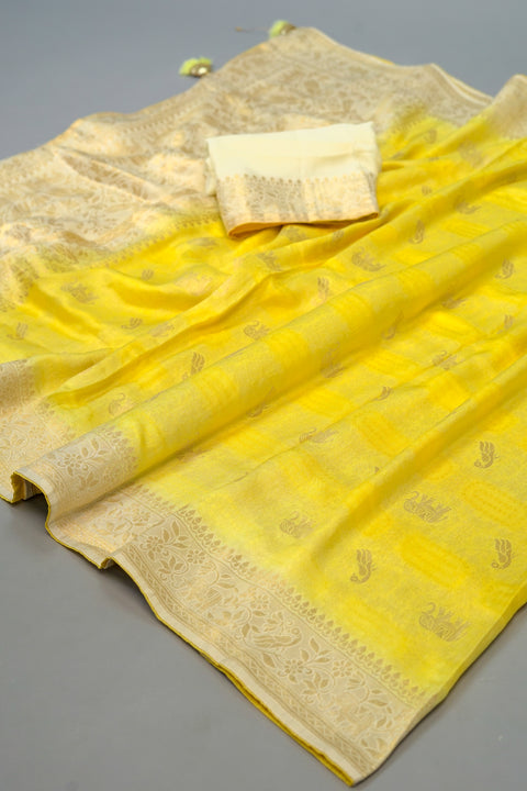 Yellow Moonga Silk Saree