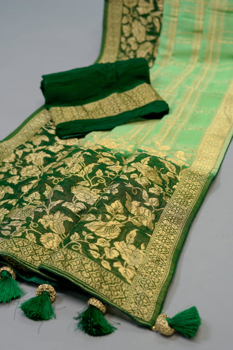 Green and Dark Green Georgette saree