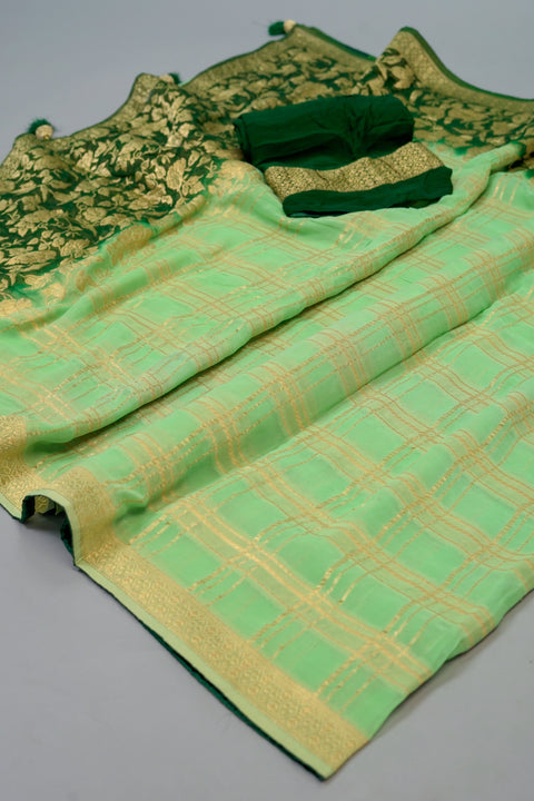 Green and Dark Green Georgette saree