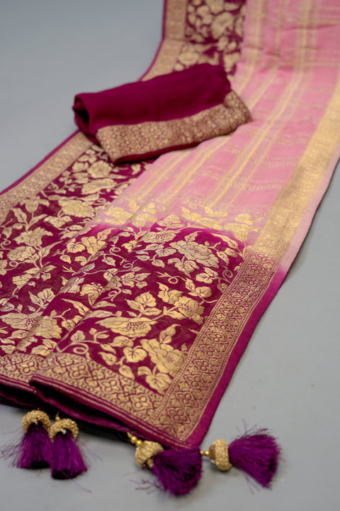 Pink and Dark Pink Georgette saree