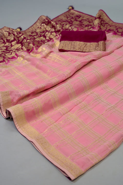 Pink and Dark Pink Georgette saree