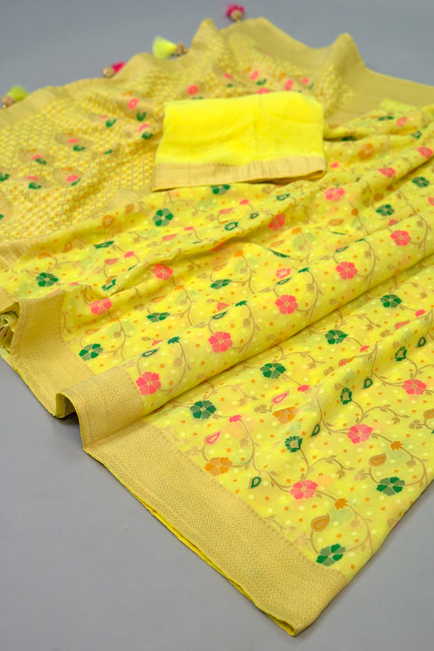 Yellow Georgette saree