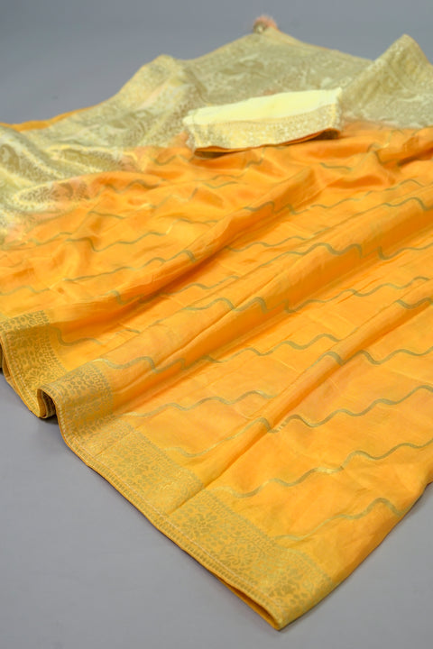 Mustard Moonga Silk Saree