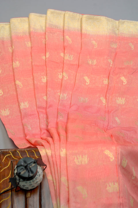 Peach Moonga Silk Saree
