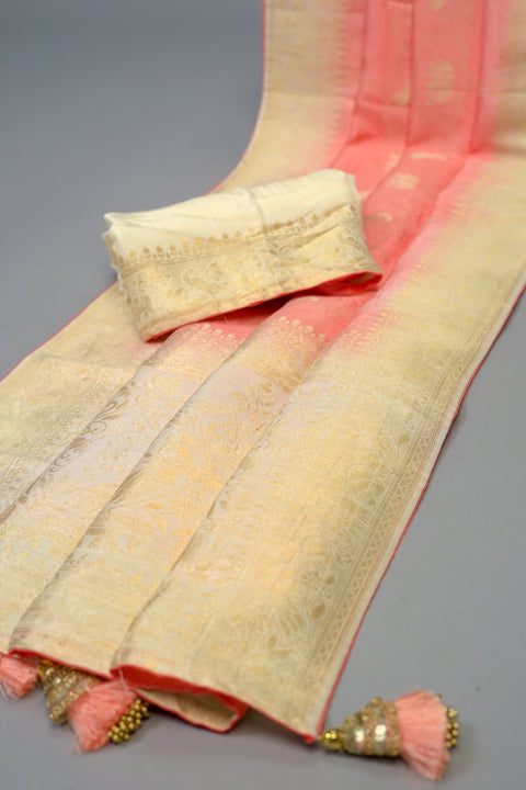 Peach Moonga Silk Saree