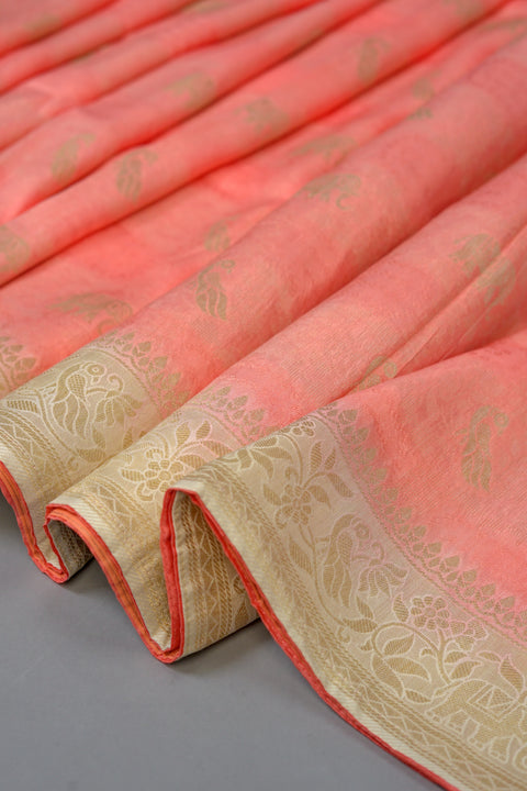 Peach Moonga Silk Saree