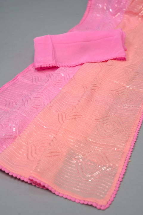 Peach and Pink Chiffon saree