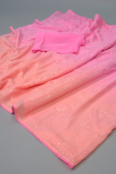 Peach and Pink Chiffon saree