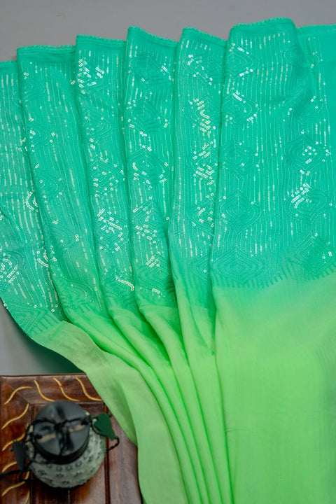 Green and Blue Chiffon saree