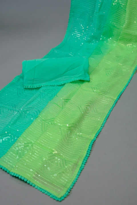 Green and Blue Chiffon saree