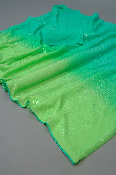 Green and Blue Chiffon saree