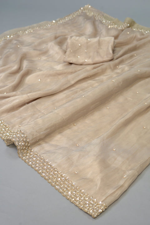 Champagne Soft Organza Cocktail saree