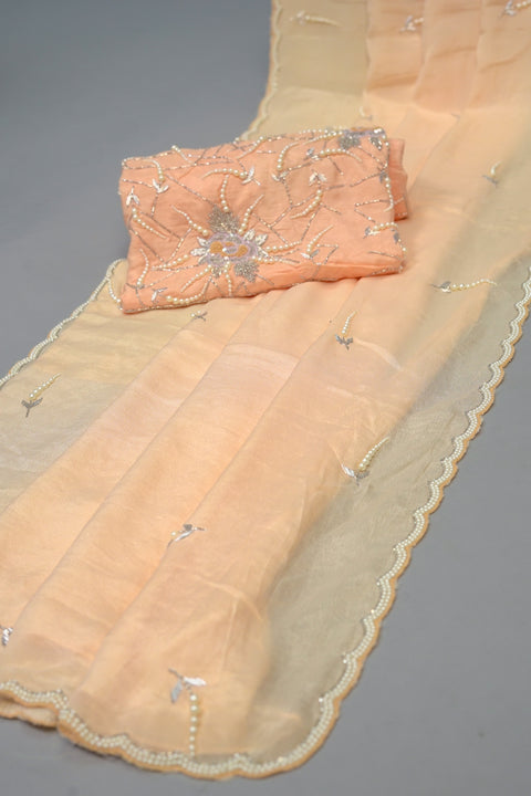 Peach Chiffon saree
