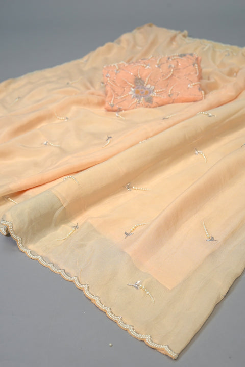 Peach Chiffon saree