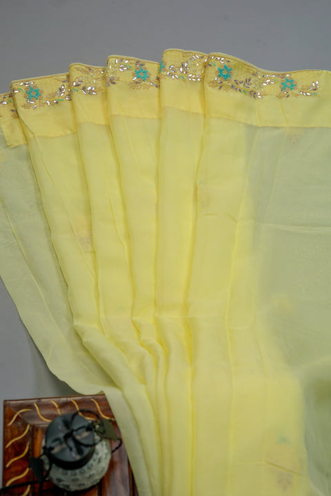 Lemon Yellow Chiffon saree